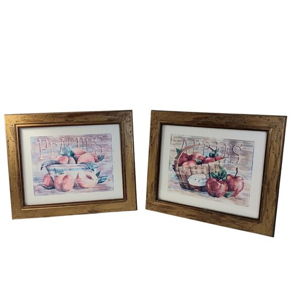 Fruit Stand Apples And Peaches Prints By Jerianne Van Dijk Framed 12" X 10" VTG - Picture 1 of 9